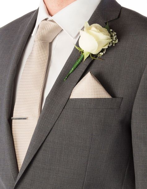 Charcoal Suit Champagne Tie, Charcoal And Champagne Wedding, Grooms Pocket Square, Groomsmen Colors, Groomsmen Colours, Dark Grey Suit, Champagne Tie, Blush Tie, Grooms Suit