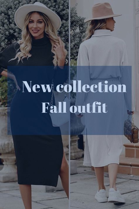 PERFECT FOR ALL OCCASIONS ! The Plain Knit Outfits Can Match With High Heels, Boots For A Trendy Casual Looks. Women Fall Skirt Set Is A Nice Choice For Daily, Dating, Party, Vacation, Club, Cocktail, Business And So On. Winter Midi Skirt Outfit, Plain Dress Casual, Midi Skirt Winter, Split Hem Skirt, Long Sleeve Outfits, Midi Skirt Outfit, Long Sleeve Turtleneck, Fitted Skirt, Party Dresses For Women