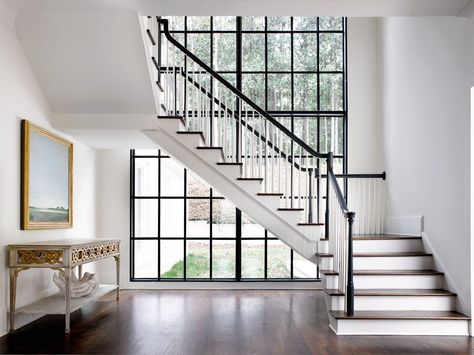 Steel Frame Windows Residential Staircase Decoration Ideas, Staircase Window, Staircase Decoration, Steel Company, Stairs Window, Foyer Staircase, Window Manufacturers, Steel Entry Doors, Window Designs