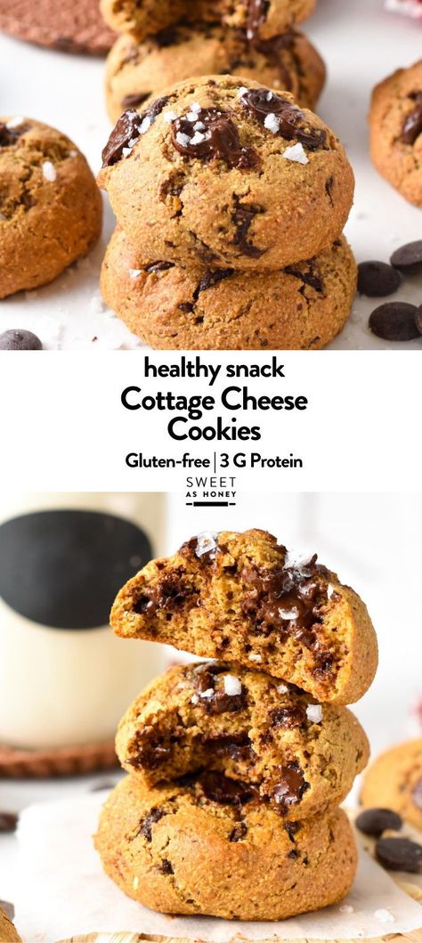 These cottage cheese cookies are delicious melt-in-your-mouth chocolate chip cookies with only 80 kcal and packed with 3 grams of proteins and nutrients.Plus, these cookies with cottage cheese are also naturally gluten-free, low-sugar, and oil-free. Cottage Cheese Cookies Recipes, Dried Raisins, Cheese Chips, Cheese Cookies, Low Carb Cookies, Protein Powder Recipes, Cheese Flavor, Air Fryer Recipes Healthy, Gluten Free Cookies