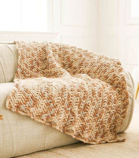 How To Make Forever Fleece Fleecy Herringbone Crochet Blanket Online | JOANN Herringbone Crochet Blanket, Bernat Forever Fleece, Herringbone Crochet, Crochet Rows, Bernat Yarn, Herringbone Blanket, Fleece Patterns, Crochet Blanket Pattern, Afghan Blanket