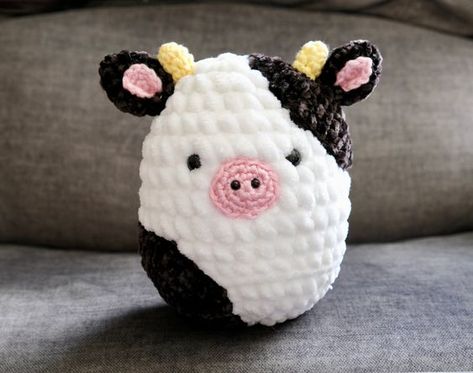 Crochet Cow Squishmallow Plushie PDF PATTERN - by BBadorables Crochet toys free patterns easy #crochettoysfreepatternseasy #crochet #crochettoy #crochetpattern #crochetpatterns 4.644 Crochet Cow Squishmallow, Mini Crochet Plushies, Crochet A Cow, Cow Print Crochet, Mini Crochet Patterns, Crochet Squishmallow, English Terminology, Toys Quotes, Crocheted Cow