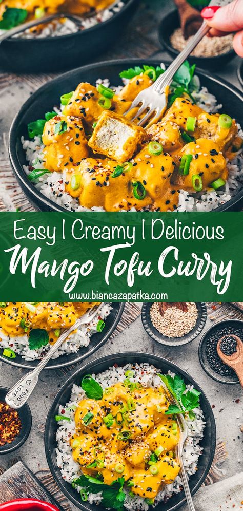 Mango Tofu Bowl, Vegan Mango Recipes For Dinner, Mango Curry Tofu, Coconut Milk Tofu Recipes, Thai Yellow Curry With Tofu, Carribean Tofu Recipes, Tofu And Coconut Milk Recipes, Tofu Squash Recipe, Coconut Curry Tofu Recipes