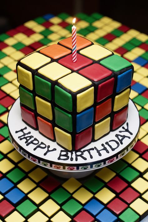 Rubik's Cube Birthday Cake Idea: A Colorful Celebration Rubik’s Cube Birthday Party, Rubik Cake, Moist Sponge Cake, Cardboard Creations, Cube Cake, Realistic Cakes, Edible Decorations, Birthday Message, Rubik's Cube