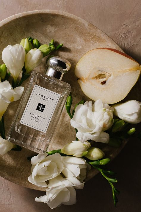 Jo Malone English Pear And Freesia, English Pear And Freesia, Scent Combinations, Jo Malone Fragrance, Spring Perfume, Jo Malone Perfume, Aventura Mall, Fragrance Photography, Perfume Photography