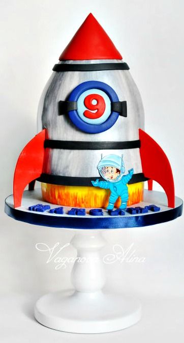 Space Rocket Cake Space Rocket Cake, Rocket Ship Cakes, Maya The Bee, Robot Cake, Bee Cartoon, Rocket Cake, Rocket Party, Galaxy Cake, Astronaut Party