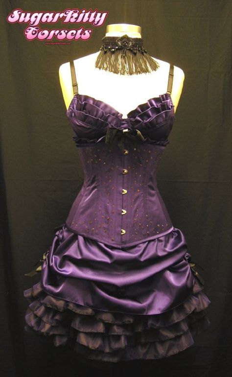 SugarKitty Corsets - Purple Satin Burlesque Costume Satin Dress Purple, Purple Corset, Circus Outfits, Purple And Gold Dress, Burlesque Costumes, Goth Corset, Burlesque Costume, Circus Costume, Corsets And Bustiers