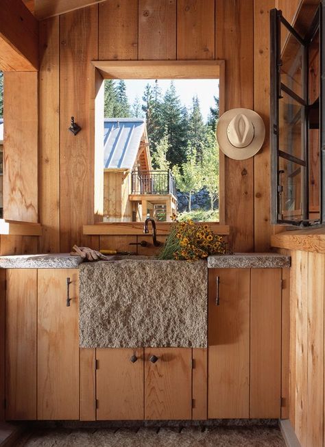 Mountain Cabin Interiors, Wilderness Cabins, Cedar Walls, Stone Interior, Cabin Interiors, Cabin Kitchens, Cabin Design, Mountain Cabin, Decoration Inspiration