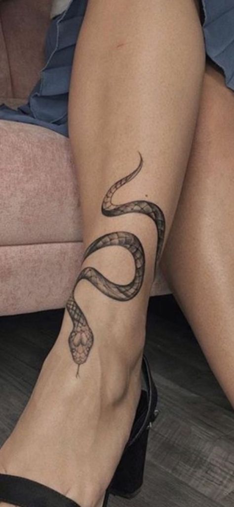 Snake Tattoo Around Thigh, Snake Tattoo Wrap Around, Snake Leg Tattoos Women, Snake Around Ankle Tattoo, Snake On Leg Tattoo, Snake Sleeve Tattoo Women, Leg Tattoo Snake, Snake Tattoo Leg Wrap, Snake Tattoos For Women Leg