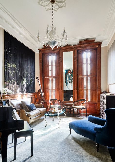 Harlem Brownstone by Povero & Company | 1stDibs Harlem Furniture, Brownstone Interiors, Live Work Space, Salvaged Furniture, London Townhouse, Ivy House, Oak Chair, Transom Windows, Room Screen