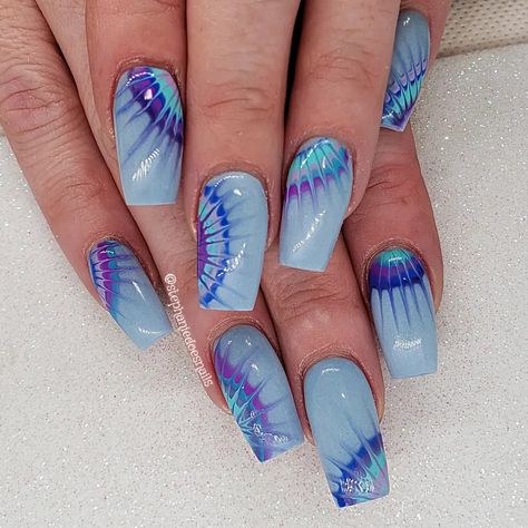 Blue Tye Dye Nails, Purple Tie Dye Nails, Tie Dye Nails Tutorial, Tye Dye Nail Designs, Tie Dye Nail Designs, Tie Dye Nails Acrylic, Tie Dye Nail Art, Tye Dye Nails, Practice Nail Art