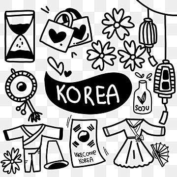 Korean Doodles Aesthetic, Korea Doodle, Korean Doodle, Korea Drawing, Pen Art Doodle, Korean Drawing, Travel Doodles, Korean Illustration, Cute Small Drawings