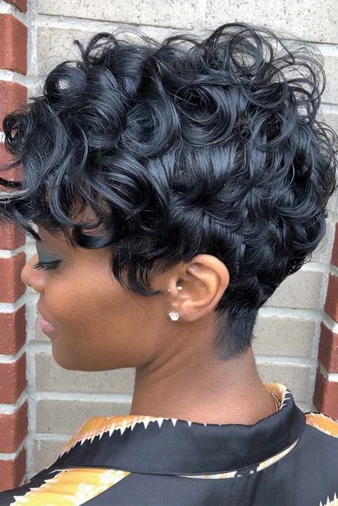 Curly Pixie Weave ❤️ If you are looking for the trendiest weave hairstyles, you should read this post till the end. You will get to know how you can sport weaves perfectly and learn some new ways of coloring them.   ❤️ See more: http://lovehairstyles.com/weave-hairstyles-ideas/ #weavehairstyles #naturalhairstyles #hairtype Pixie Bangs, Short Weave Hairstyles, Trendy We Fryzurach, Hairstyles Pixie, Black Hair Short Cuts, Short Black Hair, Hair African, Curly Weave Hairstyles, Receding Hairline