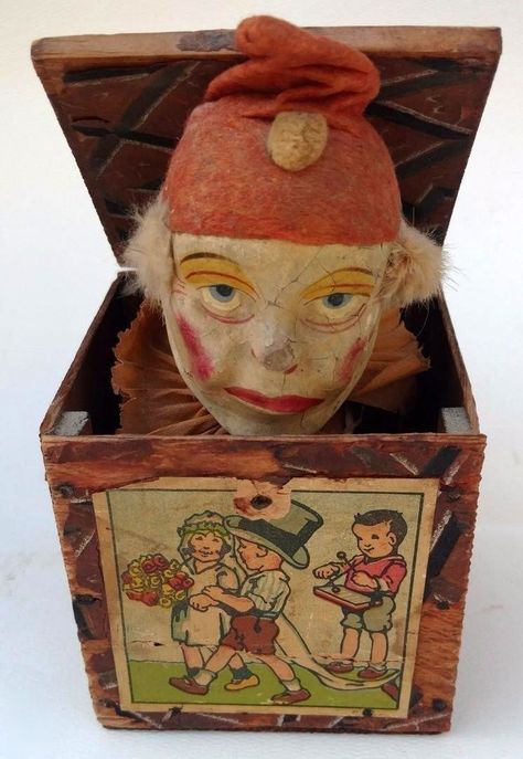 jack in a box Creepy Toys, Creepy Vintage, Punch And Judy, Vintage Clown, Creepy Clown, Jack In The Box, Red Cap, Vintage Circus, Antique Christmas