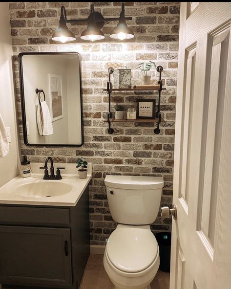 Brick Bathroom, Powder Bathroom, Bathroom Projects, Small Space Bathroom, Bathroom Farmhouse Style, Creative Bathroom, Downstairs Toilet, Bathtub Design, Gorgeous Bathroom