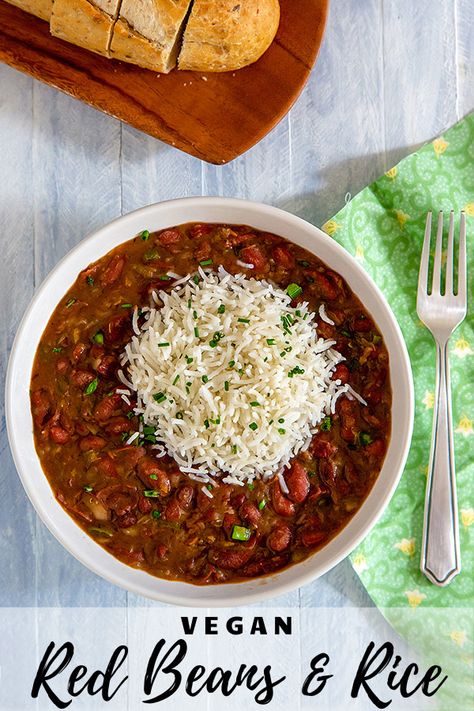 Real Louisiana Red Beans and Rice: You can cook this spicy pot of beans on the stove or in the Instant Pot. #vegan #wfpb Meatless Red Beans And Rice Recipe, Vegetarian Red Beans And Rice, Recipes No Meat, Beans And Rice Recipes, Louisiana Red Beans And Rice, Vegan Red Beans, Louisiana Red Beans, Rice In The Instant Pot, Pot Of Beans