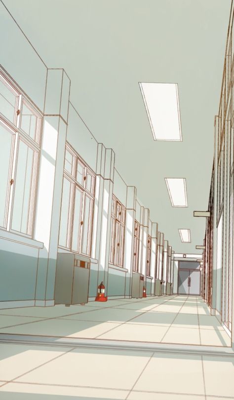 Hallway Perspective Reference, Classroom Reference Drawing, School Hallway Drawing, Hallway Reference, Hallway Perspective, Hallway Drawing, School Hallway Background, Classroom Drawing, Perspective Background