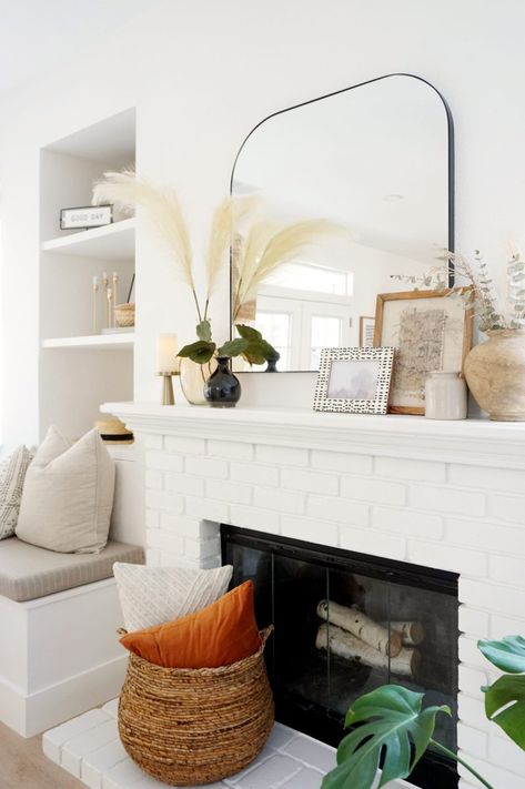 Our simple California Casual Neutral Fall Mantle Simple Mantle, Modern Mantle, Fireplace Styling, Fall Mantel Decor, Mantle Styling, Boho Chic Living Room, Fireplace Mantle Decor, Fall Mantle, Fireplace Mantel Decor