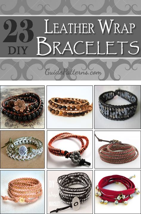 23 DIY Leather Wrap Bracelet Patterns | Guide Patterns Leather Cord Bracelets For Men, Leather Wrap Bracelet Diy How To Make, Diy Beaded Wrap Bracelets, Diy Leather Wrap Bracelets, Beaded Leather Bracelets Diy, Bracelet Wrapping Ideas, Wrap Leather Bracelet, Adjustable Leather Bracelet Diy, Leather Bracelet Patterns