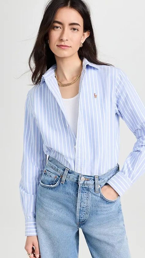 Women's Editors' Picks | Shopbop Polo Ralph Lauren Women Outfits, Long Sleeve Polo Outfit, Ralph Lauren Shirt Women, Navy Sequin Dress, Button Down Outfit, Ralph Lauren Looks, Harbor Island, Island Blue, Polo Ralph Lauren Women