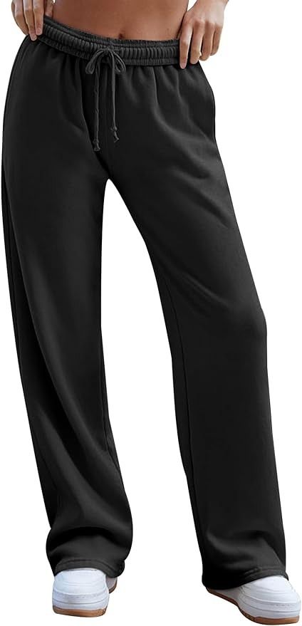 Amazon.com: HeSaYep Sweatpants Women Baggy Wide Leg Sweatpants Straight Leg Trousers Drawstring Elastic Waist Joggers Low Rise Active Sweat Pants Black XS : Clothing, Shoes & Jewelry Straight Leg Joggers, Trendy Interiors, Wide Leg Lounge Pants, Baggy Sweatpants, Sweatpants With Pockets, Comfy Sweatpants, Wide Leg Sweatpants, Black Sweatpants, Black Joggers