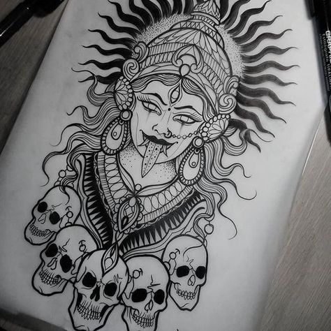 Kali Tattoo Design, Tattoo Fairy, Kali Tattoo, Hindu Tattoos, Hindu Tattoo, Ganesha Tattoo, Yoga Studio Design, Kali Ma, Polynesian Tattoos