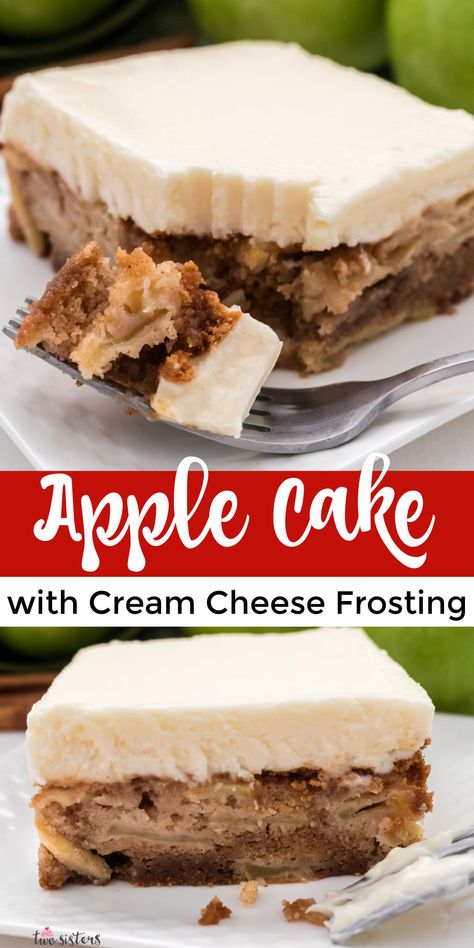 This Apple cake is so good. Chock full of apples and cinnamon flavor and topped with our creamy, delicious Cream Cheese Frosting. This is one of those easy sheet cake recipes that is great for a fancy get-together AND a backyard barbecue. We hope you love this recipe as much as our family does! Pin this easy cake recipe for later and follow us for more delicious Apple Dessert recipe ideas. Apple Cake With Peanut Butter Frosting, Easy Sheet Cake Recipes, Apple Sheet Cake Recipe, Apple Cake With Cream Cheese, Apple Squares, Fall Yummies, Autumn Dishes, Cream Cheese Frosting Easy, Easy Cake Recipe