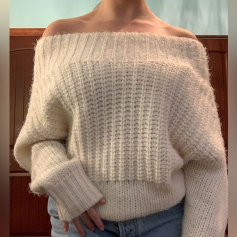 White/Cream off the shoulder sweater Best Ugly Christmas Sweaters, Ugly Christmas Sweater Ideas, Christmas Sweater Ideas, Sweater Ideas, Off The Shoulder Sweater, Autumn Fits, Ugly Christmas Sweaters, Off Shoulder Sweater, Fall Fits