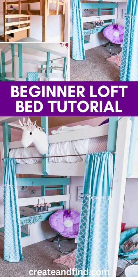 DIY loft bed tutorial for a kid's bedroom. Loft Bed Stairs Diy Plans, Bunk Beds Turned Into Loft Bed, Wood Loft Bed Diy, Loft Bed Ideas For Small Rooms Diy, Diy Loft Bed For Kids, Loft Bed Ideas For Adults, Loft Bed Diy, Loft Bed For Kids, Build A Loft