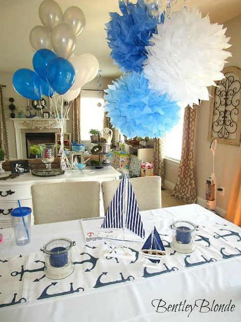 Nautical Baby Shower Boy, Ahoy Its A Boy, Baby Shower Table Decorations, Shower Inspiration, Baby Shower Table, Nautical Baby Shower, Baby Shower Inspiration, Fiesta Baby Shower, Boy Decor