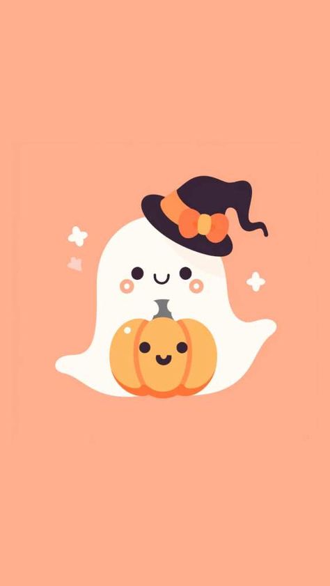 Cute Fall Ghost Painting, Fall Wallpaper Illustration, Cute Ghost Wallpaper, Cute Halloween Wallpapers, Wallpapers Halloween, Ghost Theme, Fall Ghost, Helloween Wallpaper, Halloween Wallpaper Iphone Backgrounds