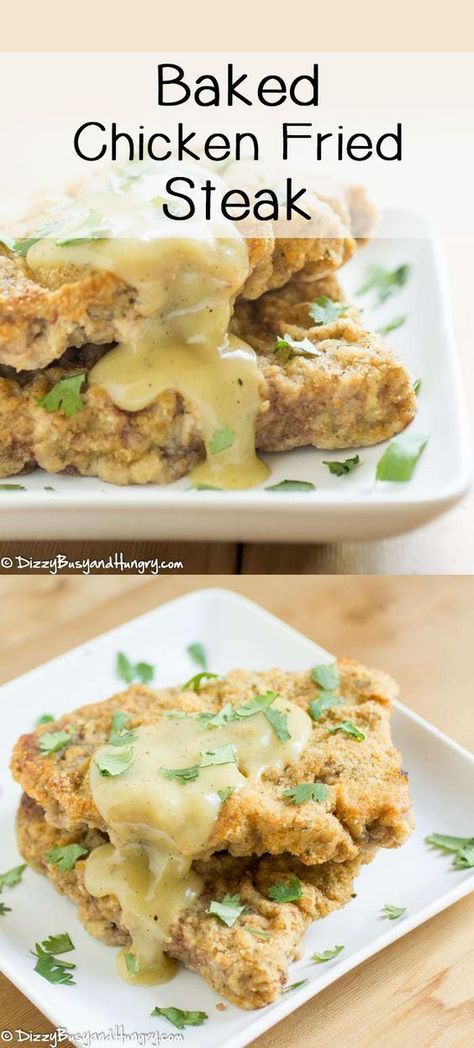 Baked Chicken Fried Steak, Steak With Gravy, Chicken Fried Steak Recipe, Fried Steak Recipes, Baked Steak, Fried Steak, Diner Recept, Chicken Fried Steak, Easy Dinner Recipe