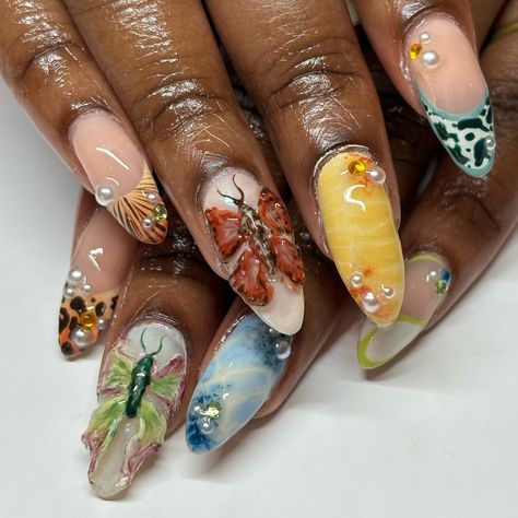 butterflies 🦋🌱 #nailart #flowernails #westlondonnails #westlondonnailtech #nailinspo #butterflynails Euphoria Nails, Butterfly Aesthetic, Classy Acrylic, Fun Summer Nails, Crazy Nail Art, Finger Art, Butterfly Nails, Butterfly Nail Art, Aesthetic Nails