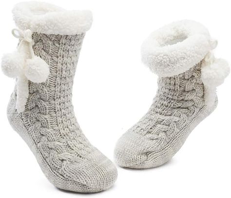 £13.99 Heated Slippers, Fluffy Socks, Non Slip Socks, Fuzzy Slippers, Cozy Socks, Winter Socks, Warm Socks, Knitted Slippers, Winter Girls