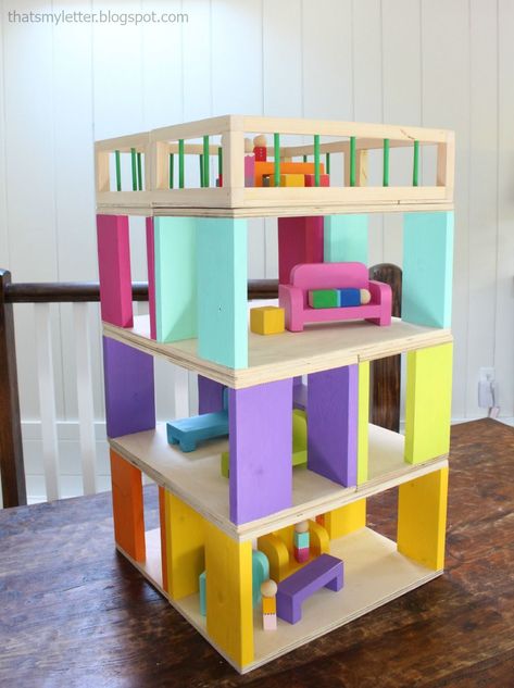 Modular Stackable Dollhouse | Free and Easy DIY Project and Furniture Plans Dollhouse Woodworking Plans, Kids Woodworking Projects, Woodworking Plans Patterns, Wooden Doll House, Woodworking Projects Furniture, Woodworking Plans Beginner, Woodworking Projects For Kids, Woodworking Furniture Plans, Doll House Plans