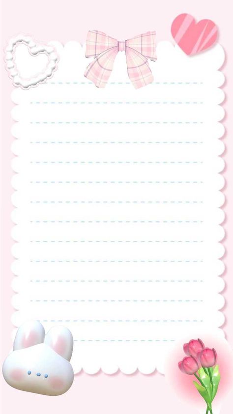 Kawaii Notes School, Paper Template Aesthetic, Letter Template Aesthetic, Kawai Note Template, Kawaii Note Template, Cute Memo Paper, Tugas Aesthetic, Coquette Notes, Pink Notepad