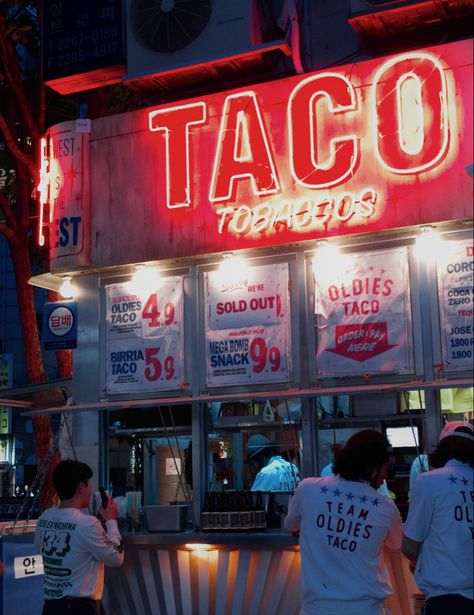 Nightlife Photography, Neon Food, Taco Restaurant, Dream Bars, Taco Shop, Taco Stand, Container Bar, Taco Truck, Truck Signs