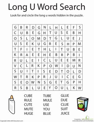 First Grade Phonics Worksheets: Long 'U' Word Search Long U Words, Long Vowel Words, Words Their Way, Writing Sight Words, Vowel Activities, Long Vowel Sounds, Vowel Worksheets, Silent E, First Grade Phonics