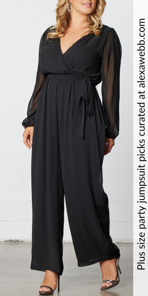 Full Black Outfit Plus Size, African Dress Designs, Plus Size Wedding Guest Outfit, Jumpsuits Plus Size, Jumpsuit And Cardigan, Jumpsuit For Wedding Guest, Plus Size Party, Chiffon Jumpsuit, Black Wardrobe