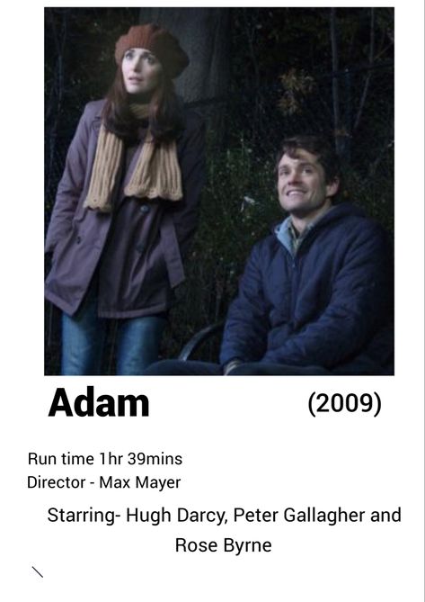 Polaroid movie poster for Adam Adam 2009 Movie, Adam 2009, Adams Movie, Peter Gallagher, Romance Film, Rose Byrne, Minimalist Movie Poster, Movies Showing, Good Movies