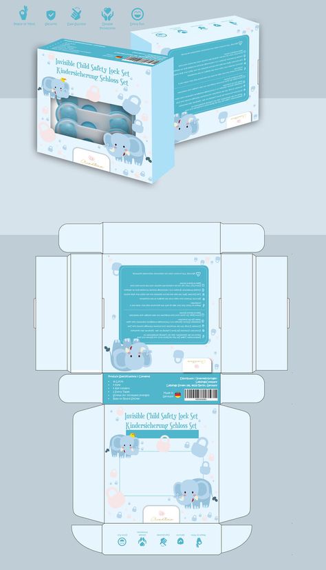 This is entry #34 by ssandaruwan84  in a crowdsourcing contest Create Product Packaging Design for Child Safety Locks for $250.00 posted on Freelancer! Kids Package Design, Kids Packaging, Kids Package, Product Packaging Design, Dollhouse Nursery, Baby Products Packaging, Packaging Label Design, Toy Packaging, Paper Toys Template