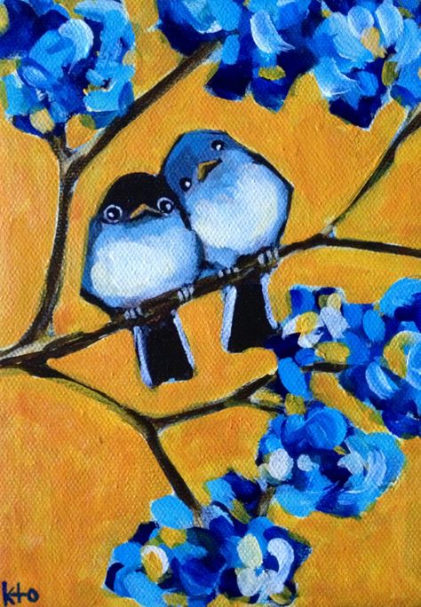 Large Canvas Bird Painting, Acrylic Paintings Bird, Painted Birds Acrylic Easy, New Painting Ideas Canvases, Male Canvas Painting Ideas, Bird Painting Ideas On Canvas, Bluebird Painting Acrylic Easy, Birds On A Line Painting, Bird Easy Painting