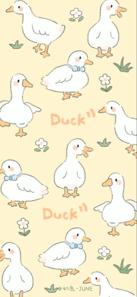 Cute Duck Cartoon Wallpaper, Duck Doodles Cute, Cute Ducky Wallpapers, Duck Drawing Wallpaper, Duck Drawings Cute, Duck Drawing Aesthetic, Kawaii Duck Wallpaper, Duckie Wallpaper, Drawings Of Ducks