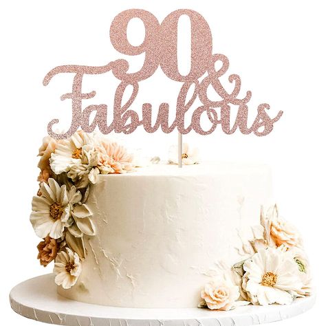 Amazon.com: 1 PCS 90 & Fabulous Cake Topper Glitter Ninety and Fabulous Cake Toppers Happy 90th Birthday Cake Pick for 90th Wedding Anniversary Birthday Party Cake Decorations Supplies Rose Gold : Grocery & Gourmet Food 90th Birthday Cakes, Mother In Law Birthday, Cake Quotes, 90th Birthday Parties, Happy 90th Birthday, Love Cake Topper, Gold Cake Topper, 90's Birthday Party, Birthday Items