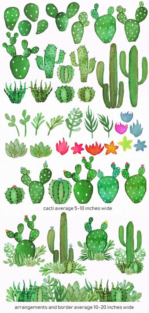 Watercolor cactus - cactus clipart - watercolor succulents - succ... Succulent Clip Art, Cactus Doodle, Cactus Paintings, Cactus Clipart, Cactus Drawing, Watercolor Succulents, Cactus Painting, Watercolor Greenery, Watercolor Cactus