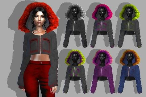 Sims Cc Outfits, Short Fur Coat, Sims 4 Black Hair, Sims 4 Tsr, Cc Mods, Sims 4 Alpha, Sims 4 Game Mods, Fur Hood Jacket, Jacket With Fur