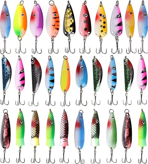 Shaddock Fishing Spoons Metal Lures, 30pcs Colorful Casting Fishing Spinner Baits Trout Trolling Spoon Fishing Lures Sharp Treble Hooks Tackle Kit Fishing Spoons, Bait And Tackle, Fishing Stuff, Gifts For Hunters, Fishing Game, Saltwater Fishing, Buy Now Pay Later, Moana, Fishing Lures