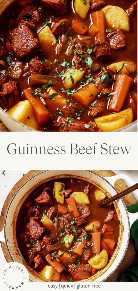 There’s nothing more comforting than a hearty stew. This Guinness Beef Stew may just be my new favorite! The beef melts in your mouth, and the veggies soak up all the delicious flavor of the broth. It’s so cozy, and the perfect recipe to celebrate St. Patrick’s Day! Guinness Stew, Guinness Beef Stew, Irish Beef Stew, Irish Beef, Irish Stew, Guinness Beer, Slow Cooker Beef Stew, Carrots And Potatoes, Yummy Pasta Recipes