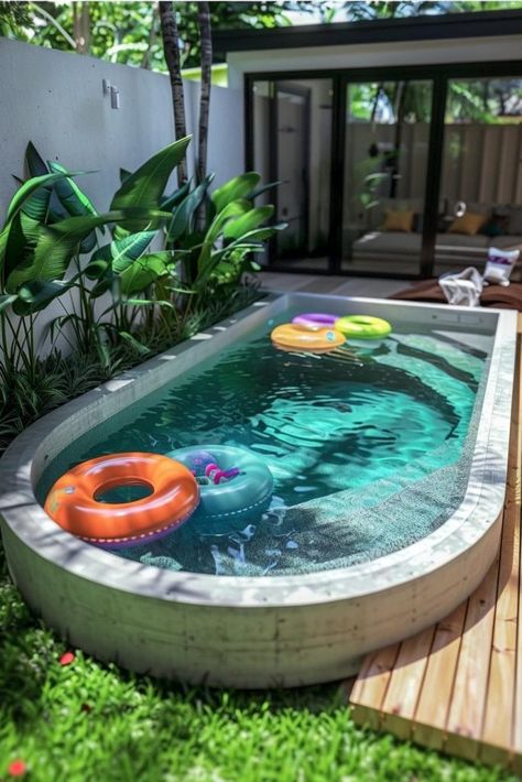 15 Stunning Plunge Pool Ideas for Small yards 41 Small Splash Pool Ideas, Mini Plunge Pool, Small Swimming Pools Backyard Ideas, Mod Pool Ideas, Built In Swim Spa, Small Beach Entry Pool, Small Backyard Ideas With Pool, Tiny Pools For Small Yards, Tiny Pool Ideas