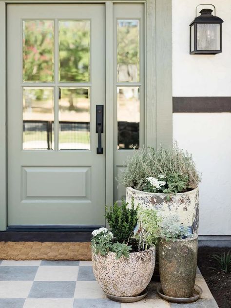 Tudor Style Home Exterior Makeover, Tudor Style Front Door, Porch Themes, Yard Upgrades, Tudor Exterior, Tudor House Exterior, Inspiring Outdoor Spaces, Habitat For Humanity Restore, Porch Columns